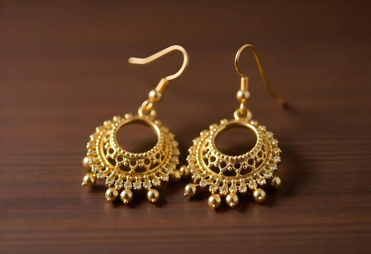 Luxe Golden Earrings Over Dark Brown Canvas